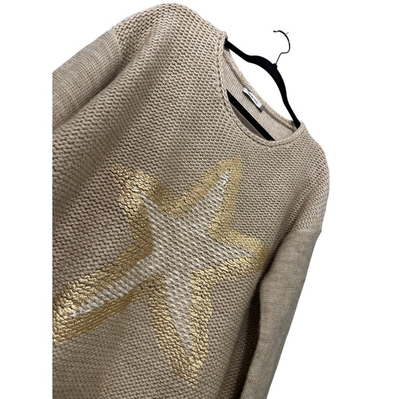 MAUDE VIVANTE Alpaca Blend Beige Chunky Knit with Gold Star Sweater Size L - Picture 2 of 6
